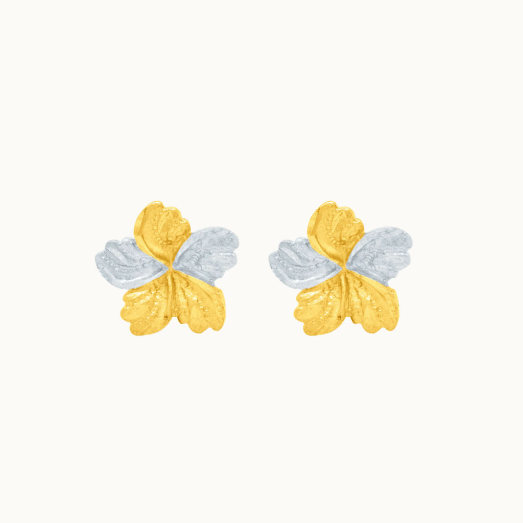 Aretes en dos oros de 18K flor 5 petalos