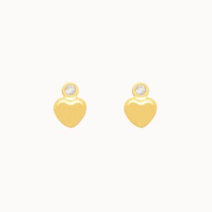 Aretes en oro amarillo de 18K corazón y punto luz