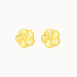 Aretes en oro amarillo de 18K flor 5 pétalos calada