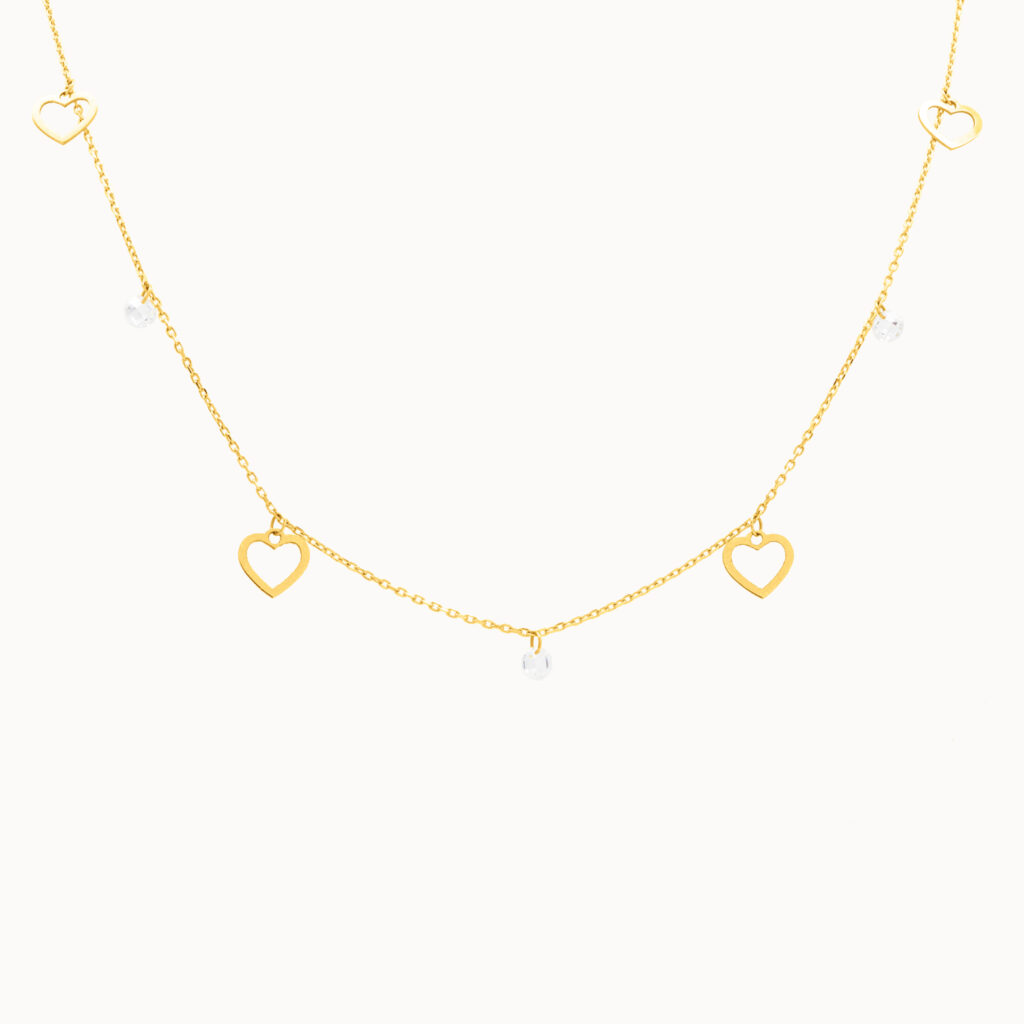 Choker en oro amarillo de 18K corazones