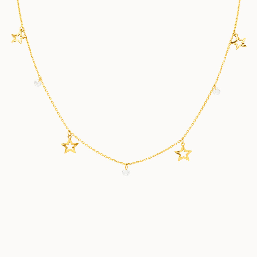 Choker en oro amarillo de 18K estrellas diamantadas
