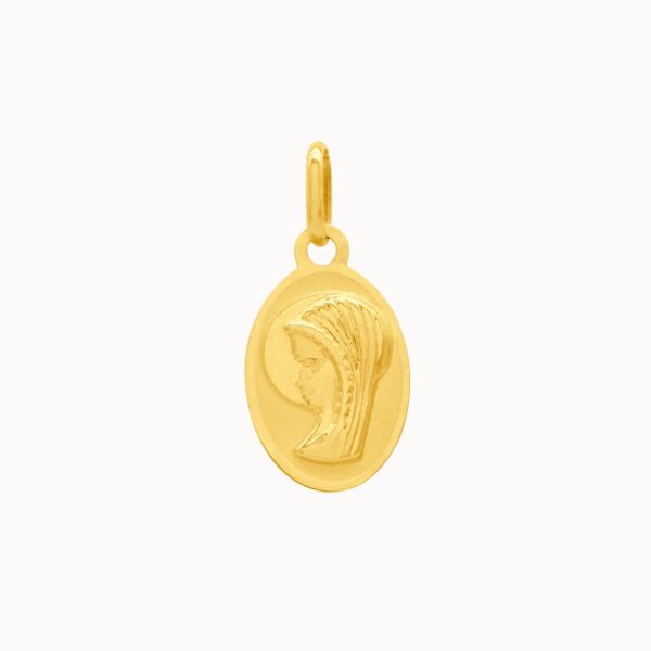 Dije en oro amarillo de 18K placa oval Virgen Madonna